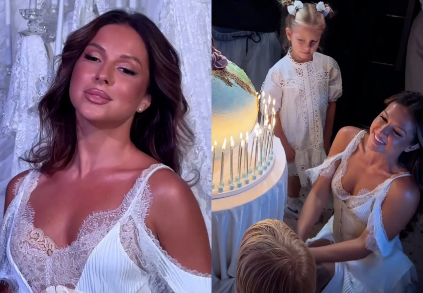 "Белая" вечеринка, кружевные наряды и поздравление от бывшего мужа: певица Нюша отметила 35-летие вместе с детьми