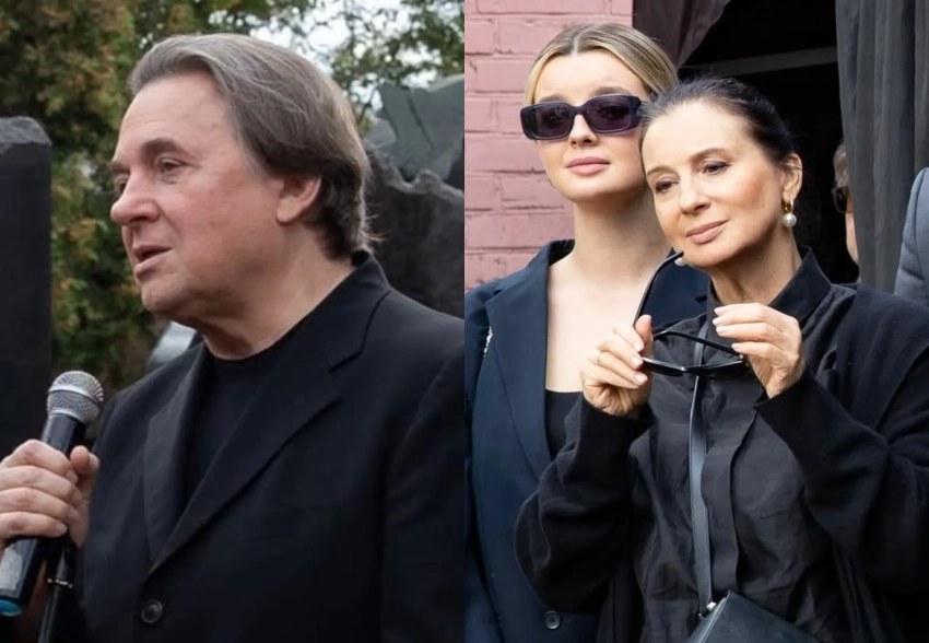 Константин Эрнст, Екатерина Стриженова с дочерью, Леонид Якубович и Валдис Пельш на открытии памятника Александру Маслякову