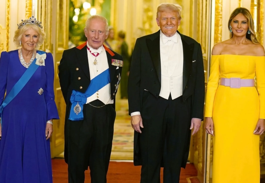 Король Карл III и королева Камилла, Кейт Миддлтон и принц Уильям на банкете в честь визита Дональда и Мелании Трамп