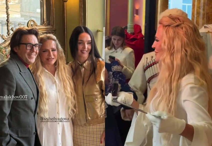 Блины, казачий хор и "жёлтый" дресс-код: Яна Рудковская, Андрей Малахов, Кристина Потупчик на Масленице Виктории Шеляговой в Savoy