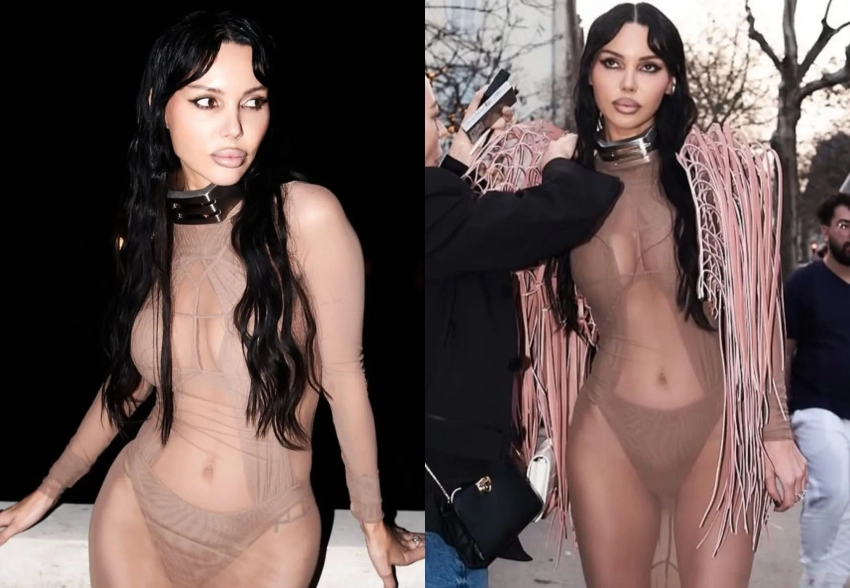 Оксана Самойлова выгуляла "голое" платье на Неделе моды в Париже